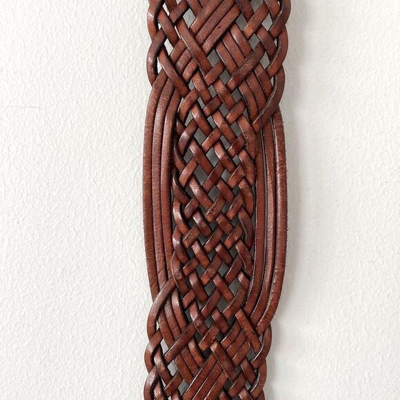 Vintage Brown Braided Leather Belt size max W 32”  2.25” wide Boho Preppy Beach - Picture 5 of 7
